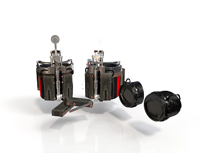 Two Cylindrical Mechanical Structures With Red Stripes Top Gauges And Black Circular Parts 3d model