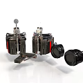 Two Cylindrical Mechanical Structures With Red Stripes Top Gauges And Black Circular Parts