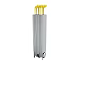 Silver Metal Transport Cart With Yellow Handle And Rolling Wheels