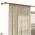 Tied Back Beige Linen Curtains Over Glass Doors With Canal And Building View