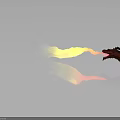 Red Dragon Breathing Yellow And Red Flames With Smoke And Reflection On Gray Ground