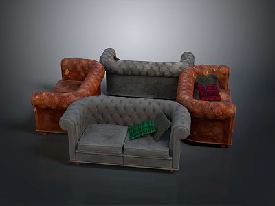 People Relaxing On Various Colored Different Style Sofas In Living Room 3d model