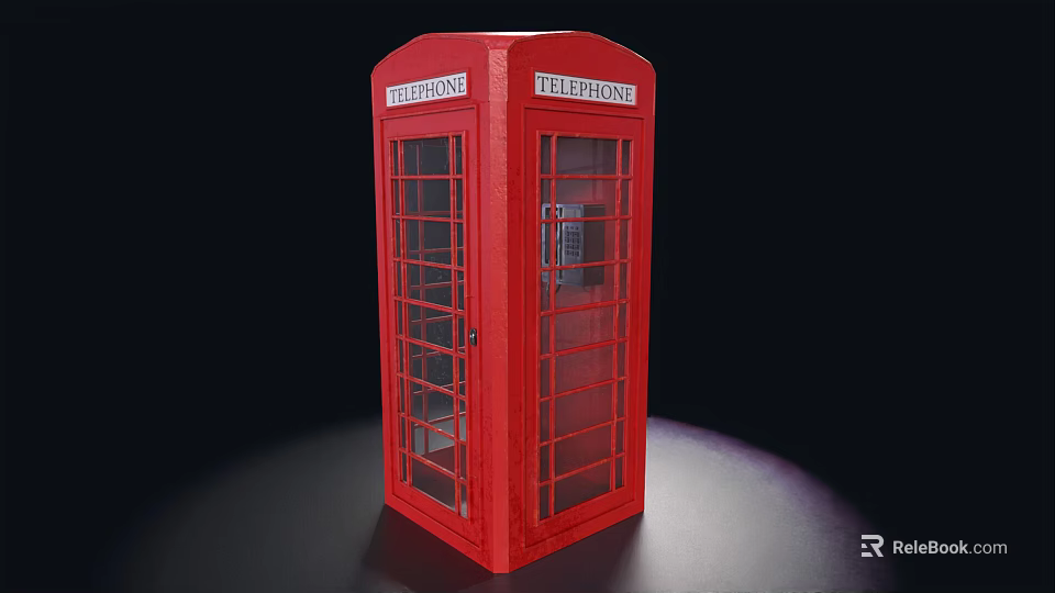 Classic Red Telephone Booth Structure With Glass Doors And Telephone Signage 3d model 