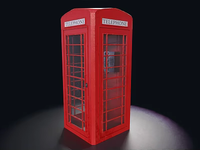 Classic Red Telephone Booth Structure With Glass Doors And Telephone Signage 3d model