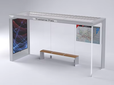 Downtown Square Bus Shelter With Wooden Bench Digital Screen And Map 3d model