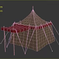 Brown Canvas Tent With Red Awning And Wooden Poles For Outdoor Camping Design