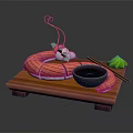 Commercial Catering Equipment Including Wooden Tray Small Bowl Chopsticks And Green Garnish