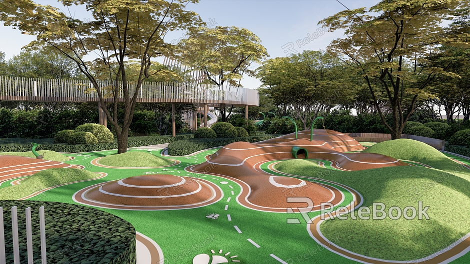 Modern Park Park Landscape Art Landform Landscape Plastic Field Children's Activity Area Soil Slope Trestle Trestle Trestle Road model