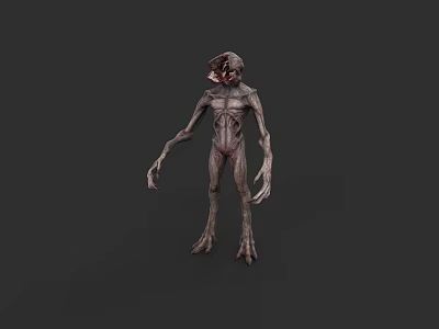 Alien Creature Character Featuring Elongated Limbs Textured Skin And Unique Head Design 3d model