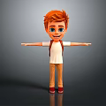 Smiling Red Haired Boy With Backpack White Tshirt Khaki Pants Red Shoes And Open Arms