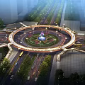 Modern Illuminated Circular Bridge Connecting Urban Roads With Green Central Area
