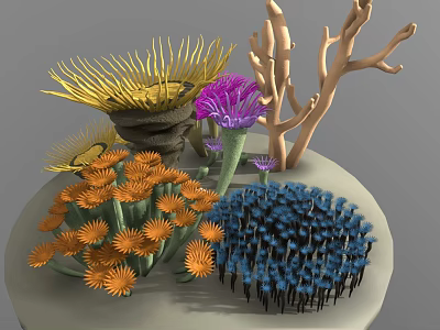 Colorful Marine Coral Reef With Yellow Purple Orange Blue Corals And Branch Structures 3d model