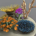 Colorful Marine Coral Reef With Yellow Purple Orange Blue Corals And Branch Structures