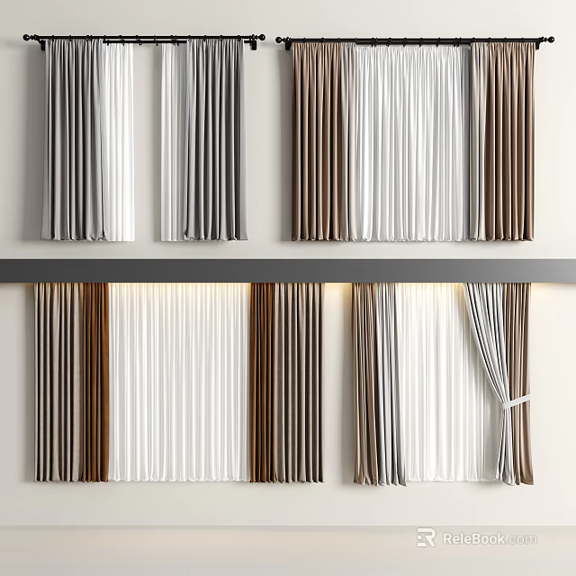 Modern Curtains in Various Colors and Styles for Home Interior Decoration Ideas 3d model 
