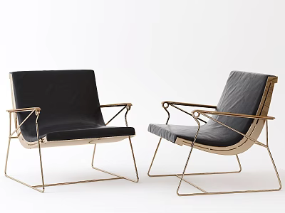 Modern Minimalist Lounge Chairs With Metal Frame Stylish Armrests And Black Gray Cushions 3d model