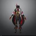 Fantasy Character Design Featuring Red Horns Black Gold Outfit Red Gloves And Boots