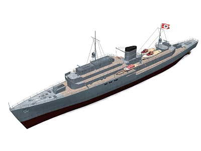 Detailed Vintage Warship With Deck Smokestack Flag Masts And Classic Design 3d model