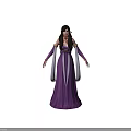 Elegant Female Fantasy Character In Purple Gown With White Sleeve Decorations And Long Flowing Sleeves