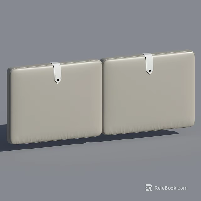 Two Beige Upholstered Back Cushions With White Leather Straps And Metal Buckles 3d model 