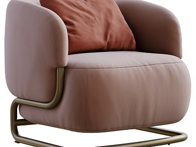 Light Pink Leather Single Sofa With Brown Cushion And Brass Metal Legs Modern Design 3d model
