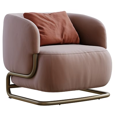 Light Pink Leather Single Sofa With Brown Cushion And Brass Metal Legs Modern Design 3d model