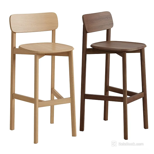 Modern Wooden Bar Stools With Light And Dark Wood Finishes And Backrest Design 3d model 