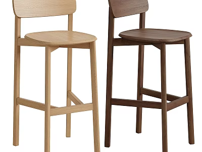 Modern Wooden Bar Stools With Light And Dark Wood Finishes And Backrest Design 3d model