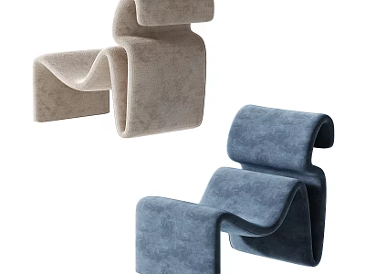 Modern Beige and Blue Lounge Chairs with Unique Curved Design 3d model