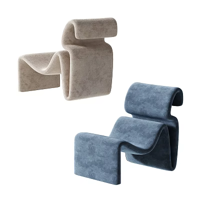 Modern Beige and Blue Lounge Chairs with Unique Curved Design 3d model