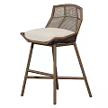 Modern Wooden Bar Stool With Woven Backrest And Padded Seat Design