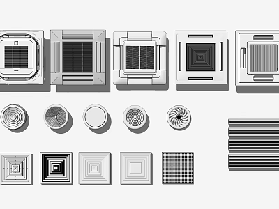 Air Conditioner Fan Components With Various Design Styles And Grille Patterns 3d model