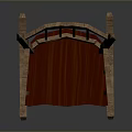 Wooden Rocking Armchair With Traditional Design Carved Back Spindles And Red Upholstered Seat