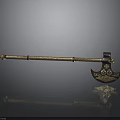 Ancient Decorative Hammer Weapon With Intricate Golden Patterns And Long Handle
