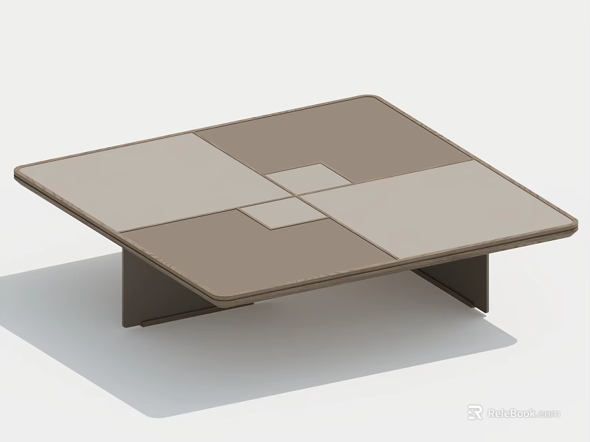 Modern Coffee Table With Square Patterned Brown And Beige Surface And Black Base 3d model