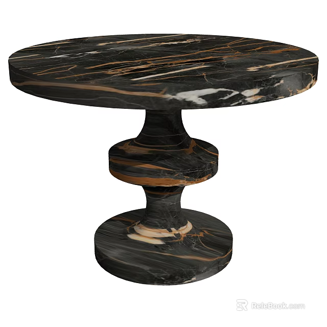 Round Black Marble Coffee Table With Golden Veins And Pedestal Base Design 3d model 
