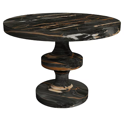 Round Black Marble Coffee Table With Golden Veins And Pedestal Base Design 3d model