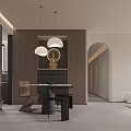 Modern Minimalist Living Dining Room Interior With Brown Sofa Coffee Table Area Rug And Wall Art