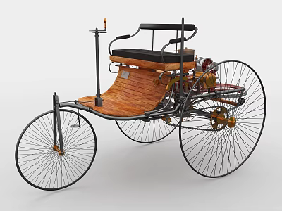 Vintage Car with Wooden Body Large Spoked Wheels and Black Leather Seat 3d model