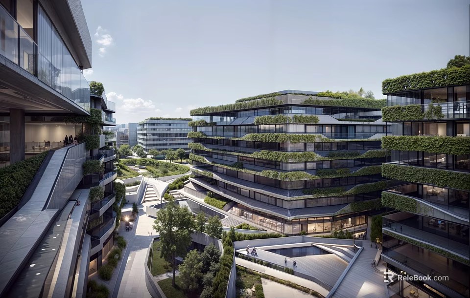 Modern Sustainable Hotel Building With Lush Vertical Greenery And Glass Facades 3d model 