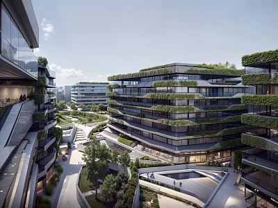 Modern Sustainable Hotel Building With Lush Vertical Greenery And Glass Facades 3d model