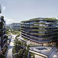 Modern Sustainable Hotel Building With Lush Vertical Greenery And Glass Facades