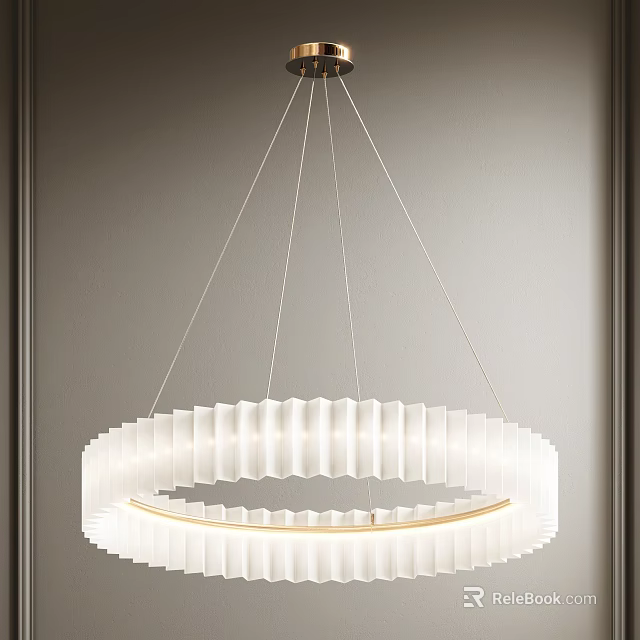 Modern Minimalist White Circular Pleated Chandelier Hanging In Gray Wall Interior 3d model 