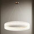 Modern Minimalist White Circular Pleated Chandelier Hanging In Gray Wall Interior