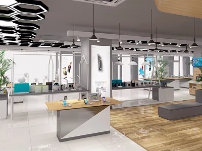 Modern Digital Store Interior With Smartphones Tablets And Accessories On Display Shelves 3d model