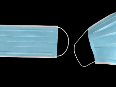 Blue Disposable Face Masks With Ear Loops And Pleated Design On Black Background 3d model