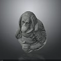 Gray Ape Sculpture Sitting with Hands Near Ears and Detailed Stone Like Texture