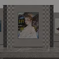 Central Portrait Painting Of Woman With Night Scene Background In Modern Interior And Soft Light