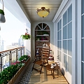 Traditional American Balcony Garden 3d model