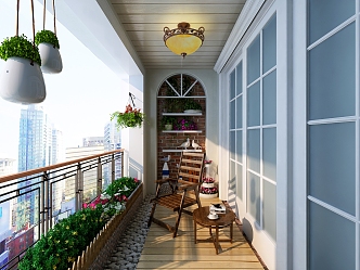 Traditional American Balcony Garden 3d model