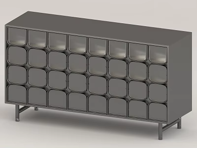 Gray Modern Storage Cabinet With Multiple Square Compartments And Metal Legs For Home Organization 3d model